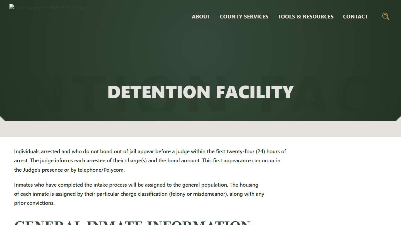 Detention Facility Dixie County Sheriff's Office